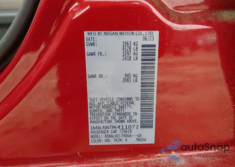 2023 Nissan Altima Sv Fwd из США, поврежденный, VIN 1N4BL4DV7PN411072